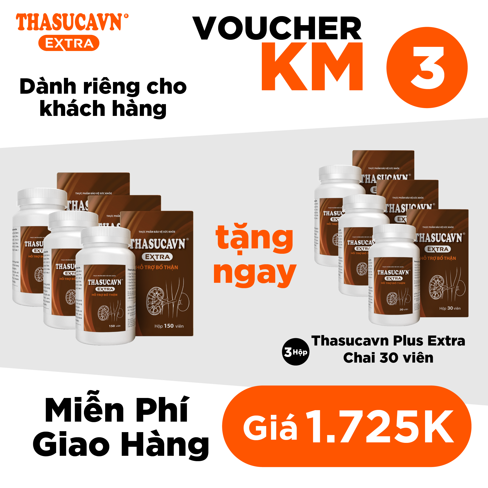 Combo 3 Chai 150 viên<br>Giá 1tr725K + 3 Hộp Thasuca<br> 30 viên